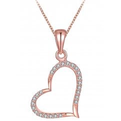 Rose Gold Tone Silver Open Heart Pendant Necklace