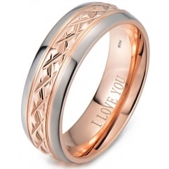 Unisex Rose Gold Titanium Wedding Band 8mm With I Love You Engraving