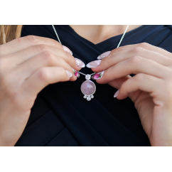 Rose Quartz Chain and Pendant Set in 925 Sterling Silver
