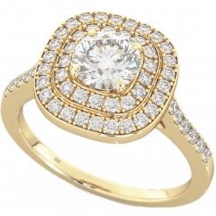 Round-Cut Gold Tone Double Halo Ring In 925 Sterling Silver 