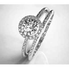 Round Cut Halo Sterling Silver Bridal Ring Set