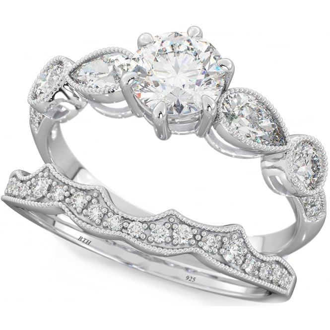 Round Cut Sterling Silver Women's Ring Set