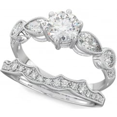 Round Cut Sterling Silver Women's Ring Set