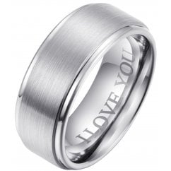 Scratch-resistant Tungsten Carbide Men's Wedding Band Ring - Engraved With I Love You 