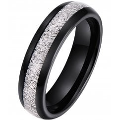 Silver Meteorite Inlay Black Tungsten Wedding Band Ring