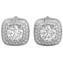 Starlight Sterling Silver Halo Stud Earrings with Cubic Zirconia