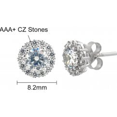 Starlight Sterling Silver Halo Stud Earrings with Cubic Zirconia