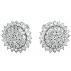 Sterling Silver and Cubic Zirconia Sunflowers Cluster Earrings  