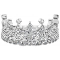 Sterling Silver Cubic Zirconia Coronation Crown Engagement Dress Ring