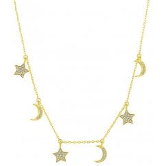 Sterling Silver Dainty Star Moon Dangle Gold tone Necklace Choker 