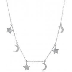Sterling Silver Dainty Star Moon Dangle Necklace Choker 