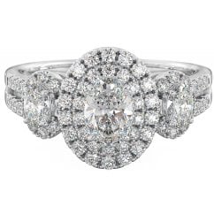 Sterling Silver Double Halo Oval Cut Cubic Zirconia Ring