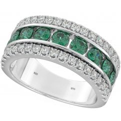 Sterling Silver Green Goddess Cubic Zirconia Half Eternity Ring