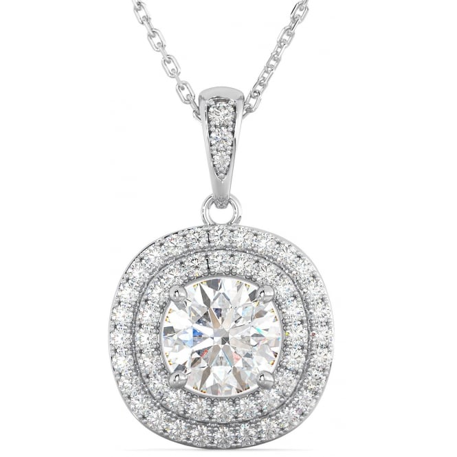 Sterling Silver Halo Pendant and Necklace Set for Women