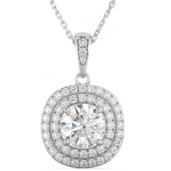 Sterling Silver Halo Pendant and Necklace Set for Women
