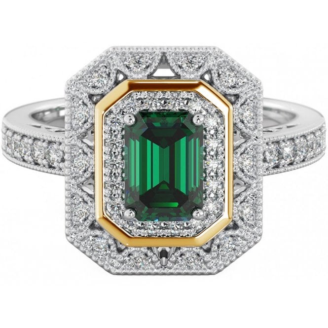 Sterling Silver Halo Ring with Green Emerald Cubic Zirconia