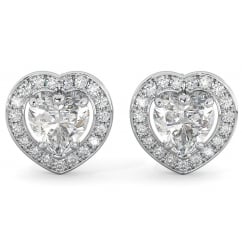 Sterling Silver Love Heart Halo Stud Earrings with Cubic Zirconia