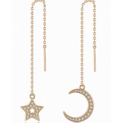 Sterling Silver Moon and Star Gold Tone Chain Earrings 