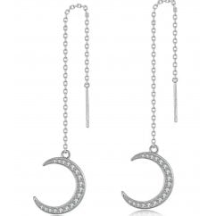 Sterling Silver Moon Long Chain Earrings 