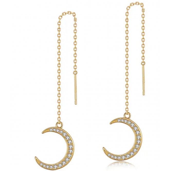 Sterling Silver Moon Rose Gold Tone Long Chain Earrings 