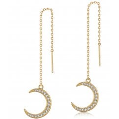 Sterling Silver Moon Rose Gold Tone Long Chain Earrings 
