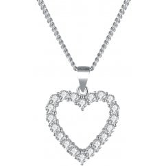 Sterling Silver Open Heart Pendant with Curb Chain Necklace 