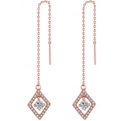 Sterling Silver Rose Gold Tone Diamond Shaped Halo Chain Earrings with Cubic Zirconia