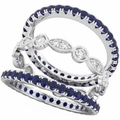 Sterling Silver Simulated Sapphire and CZ Inlay Three-Piece Eternity Ring Set 