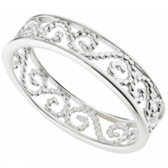 Sterling Silver Vintage Filigree Cut Out Wedding Band Eternity Ring