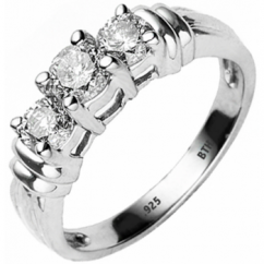 Three-Stone 925 Sterling Silver CZ Stone Wedding Ring