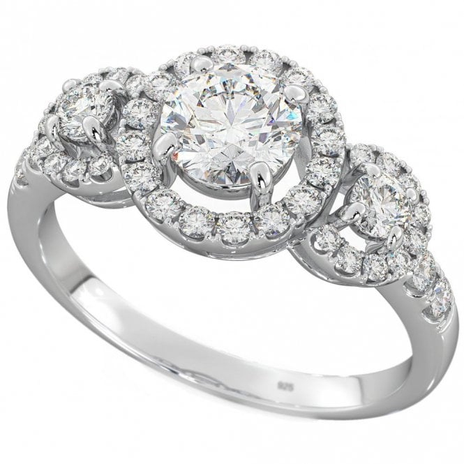 Three Stone Round Cut 925 Sterling Silver Ladies Ring
