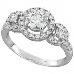 Three Stone Round Cut 925 Sterling Silver Ladies Ring