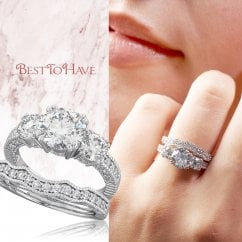 Three Stones Ladies Silver Ring Set