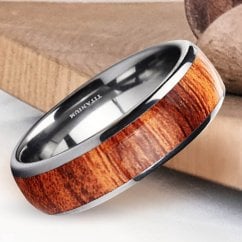 Titanium 6mm Unisex Wedding Engagement Band Ring with KOA WOOD 