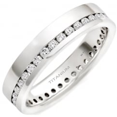 Titanium Men’s/Unisex Polished Eternity Wedding Band With Cubic Zirconia