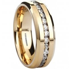 Titanium Personalised Gold Tone Eternity CZ Ring 8mm