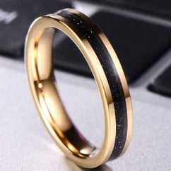 Tungsten Carbide Black Sand Blast Glitter Inlay 4mm Gold Wedding Band Ring