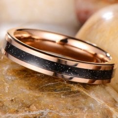 Tungsten Carbide Black Sand Blast Glitter Inlay 4mm Wedding Band Ring