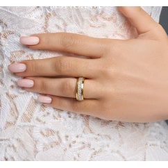 Tungsten Ring with Meteorite Inlay Yellow Gold Colour 6mm Unisex Ring 