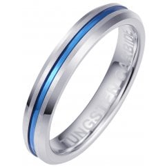 Unisex Blue Tungsten Carbide Engagement 4MM Wedding Band Eternity Ring