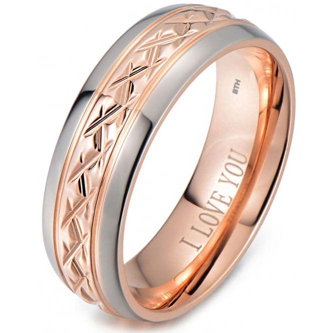 Unisex Rose Gold Titanium Wedding Band 8mm With I Love You Engraving