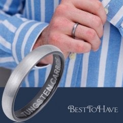 Unisex Tungsten Grey Silver Bushed 4mm Wedding Band Eternity Ring