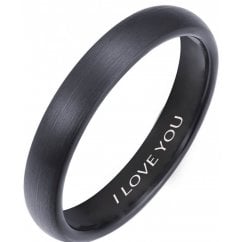 Unsex Men's Black Tungsten Ring 4mm Engraved I Love You Classic Ring