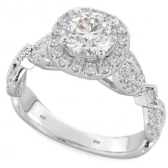925 Sterling Silver Halo Ring with Round Cut Cubic Zirconia