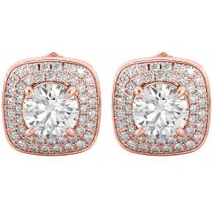Vintage Rose Gold Sterling Silver Cubic Zirconia Halo Earrings