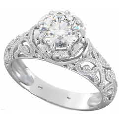 Vintage Style Round Silver Solitaire Ring