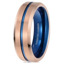 Wedding band ring for men in rose gold tone with blue inside