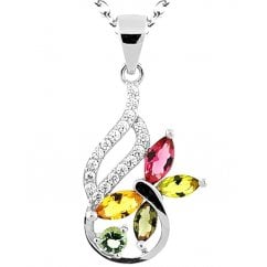 Women Silver Butterfly Necklace With Colourful Birth Stones