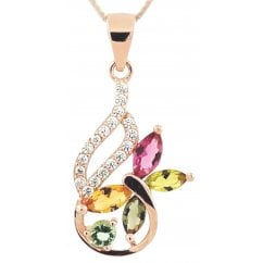 Women Silver Butterfly Necklace With Colourful Birth Stones -Rose Gold Plated 