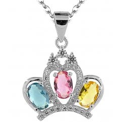 Women Silver Crown Necklace With Colourful Birth Stones